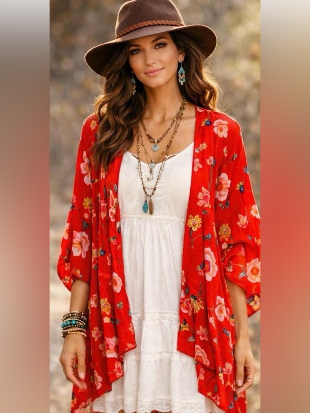 LOFT Red Floral Kimono